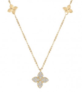 Roberto Coin 18k Yellow Gold "Love by the Inch" Diamond  & Flower Station Necklace