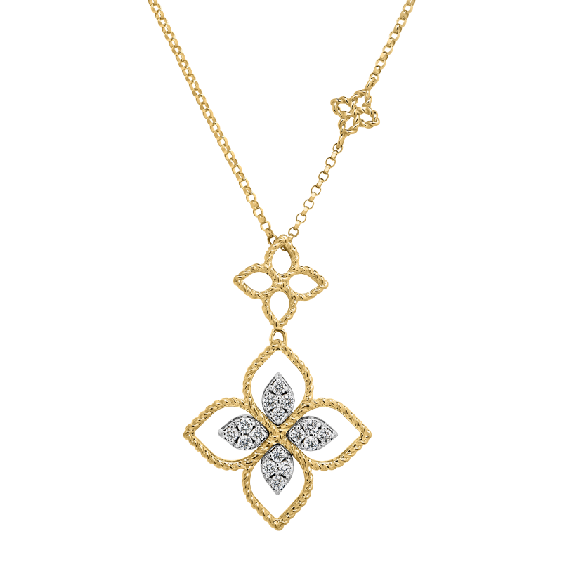Roberto Coin 18k Yellow Gold & Diamond Princess Flower Open Frame Pendant Necklace