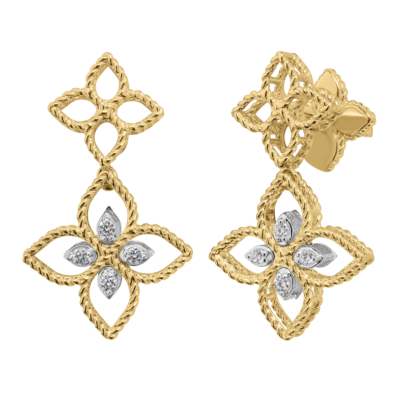 Roberto Coin 18k Yellow Gold & Diamond Princess Flower Open Frame Drop Earrings