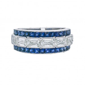 Kwiat Platimun East-West Diamond & Sapphire Partway Band
