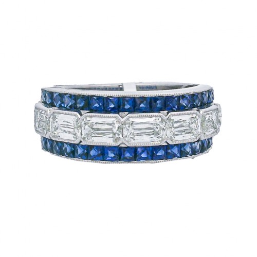 Kwiat Platimun East-West Diamond & Sapphire Partway Band