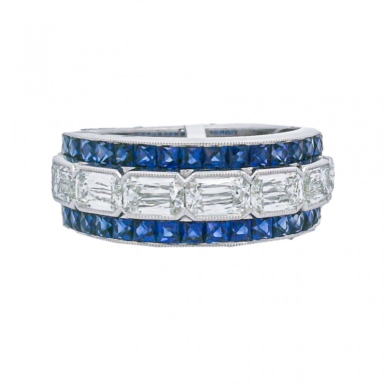Kwiat Platimun East-West Diamond & Sapphire Partway Band