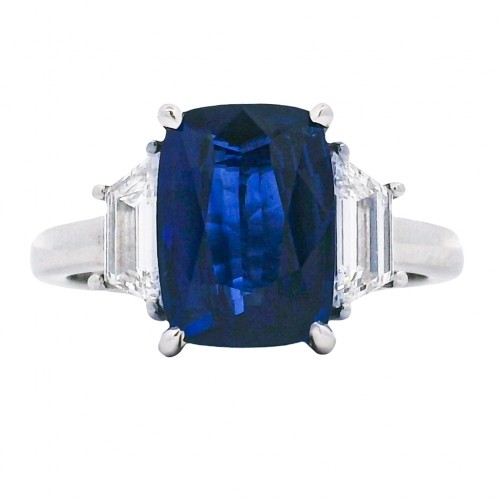 Platinum 3.04 Carat Cushion Cut Sapphire & Diamond Ring