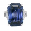 Platinum 14.09 Carat Emerald Cut Sapphire & Diamond 3-Stone Ring