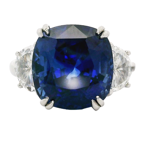 Platinum 3-Stone Sapphire & Diamond Ring