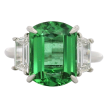 Platinum 3-Stone Emerald Cut Chrome Tourmaline & Diamond Ring