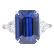 Platinum, Emerald Cut Ceylon Sapphire & Diamond Ring