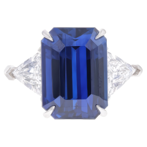 Platinum, Emerald Cut Ceylon Sapphire & Diamond Ring