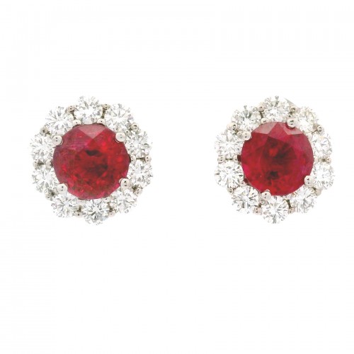 18k White Gold, Diamond & Ruby Earrings