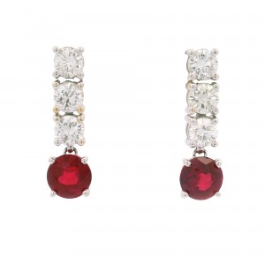 18k White Gold, Diamond & Ruby Drop Earrings