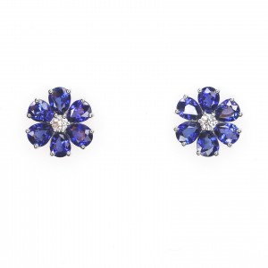 18k White Gold, Sapphire & Diamond Flower Earrings