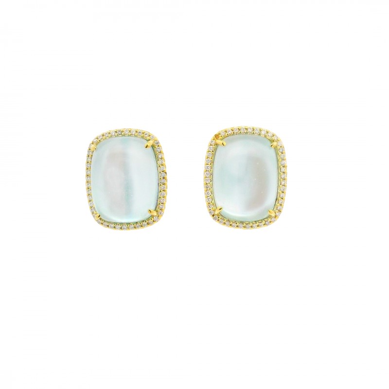 14k Yellow Gold Blue Topaz & Diamond Earrings