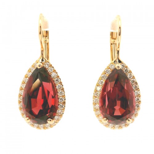 18k Rose Gold Malaya Garnet and Diamond Halo Drop Earrings