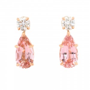 18k Rose Gold, Diamond & Pink Tourmaline Drop Earrings