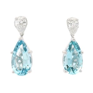 18k White Gold, Diamond & Aquamarine Drop Earrings