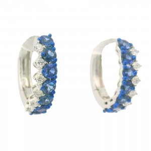 18k White Gold Diamond & Sapphire Hoop Earrings