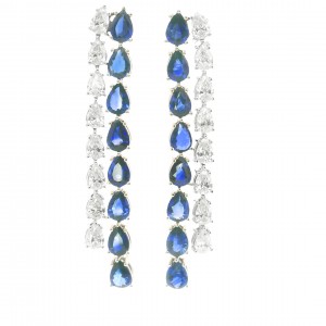 14k White Gold, Diamond & Sapphire Drop Earrings