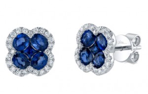 14k White Gold, Diamond & Sapphire Clover Stud Earrings