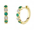 14k Yellow Gold, Emerald & Diamond Bezel Set Huggie Earrings