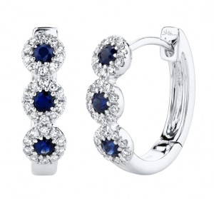 14k White Gold, Diamond & Sapphire Huggie Earrings