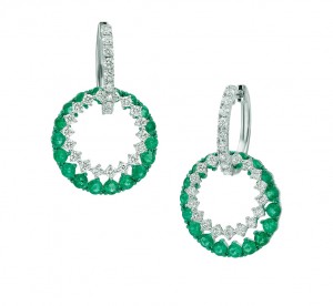 18k White Gold, Emerald and Diamond Convertible Hoop Earrings