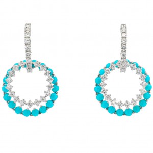 18k White Gold, Diamond & Turquoise Convertible Hoop Earrings