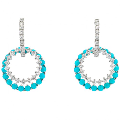 18k White Gold, Diamond & Turquoise Convertible Hoop Earrings