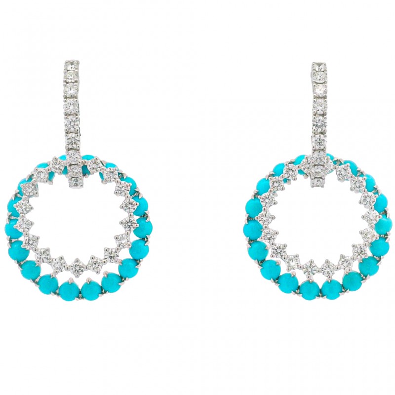 18k White Gold, Diamond & Turquoise Convertible Hoop Earrings