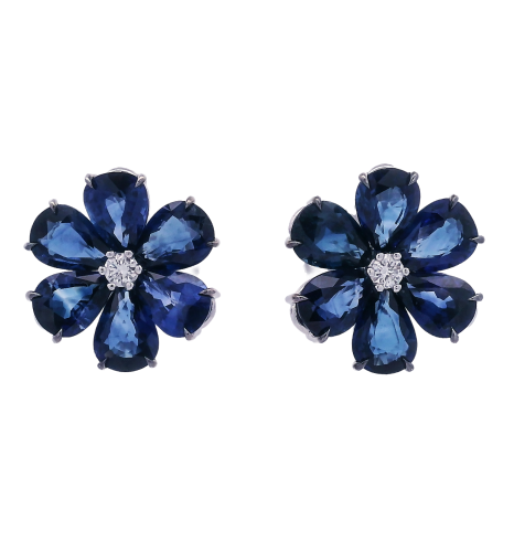 Rahaminov 18k White Gold, Diamond & Sapphire Flower Stud Earrings