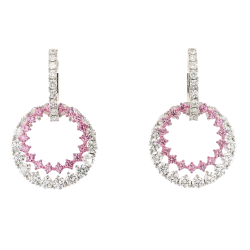 18k White Gold, Diamond & Pink Sapphire Convertible Earrings