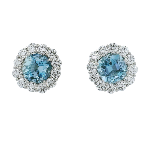 Rahaminov 18k White Gold, Diamond & Aquamarine Stud Earrings