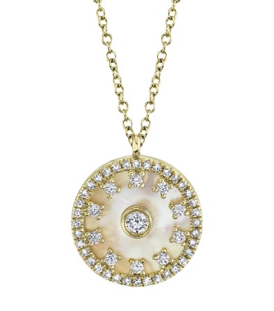 14k Yellow Gold, Diamond & Mother of Pearl Pendant Necklace