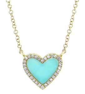 14k Yellow Gold, Turquoise & Diamond Heart Pendant