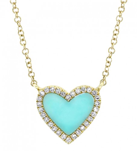 14k Yellow Gold, Turquoise & Diamond Heart Pendant