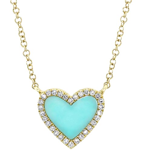 14k Yellow Gold, Turquoise & Diamond Heart Pendant