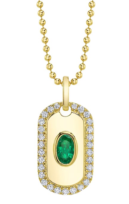 14k Yellow Gold, Diamond & Oval Emerald Pendant