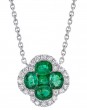 14k White Gold, Diamond & Emerald Clover Pendant