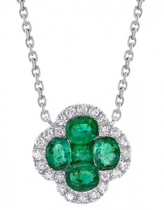 14k White Gold, Diamond & Emerald Clover Pendant