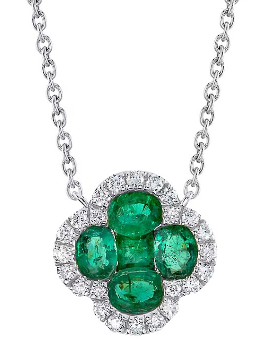 14k White Gold, Diamond & Emerald Clover Pendant