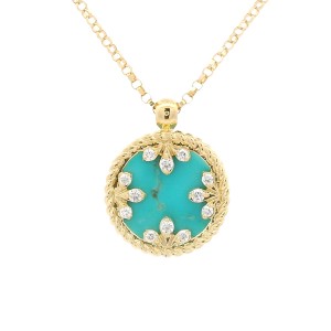 Roberto Coin 18k Yellow Gold, Diamond & Turquoise Venetian Medallion Necklace