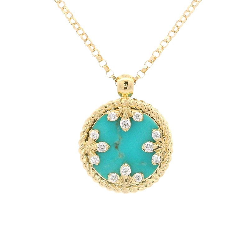 Roberto Coin 18k Yellow Gold, Diamond & Turquoise Venetian Medallion Necklace