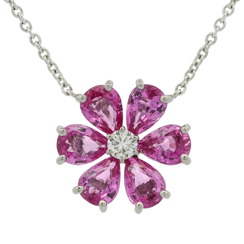 Oscar Heyman Platinum, Pink Sapphire & Diamond Pendant Necklace