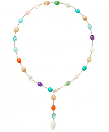 Marco Bicego Siviglia Collection 18k Yellow Gold Necklace with Mixed Stones & Diamond Pave Clasp