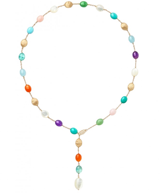 Marco Bicego Siviglia Collection 18k Yellow Gold Necklace with Mixed Stones & Diamond Pave Clasp