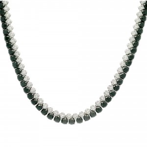 18k White Gold, Diamond & Black Diamond Tennis Necklace