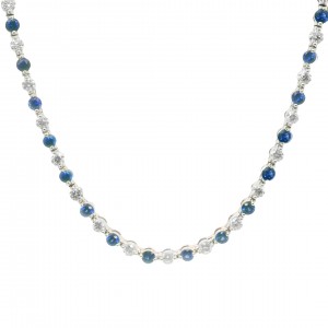 14k White Gold, Diamond & Sapphire Straight Line Necklace