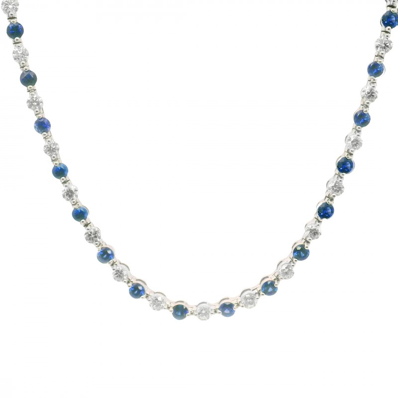 14k White Gold, Diamond & Sapphire Straight Line Necklace
