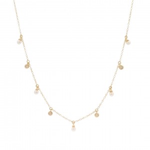 14k Yellow Gold, Diamond & Cultured Pearl Necklace