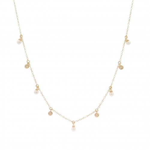 14k Yellow Gold, Diamond & Cultured Pearl Necklace