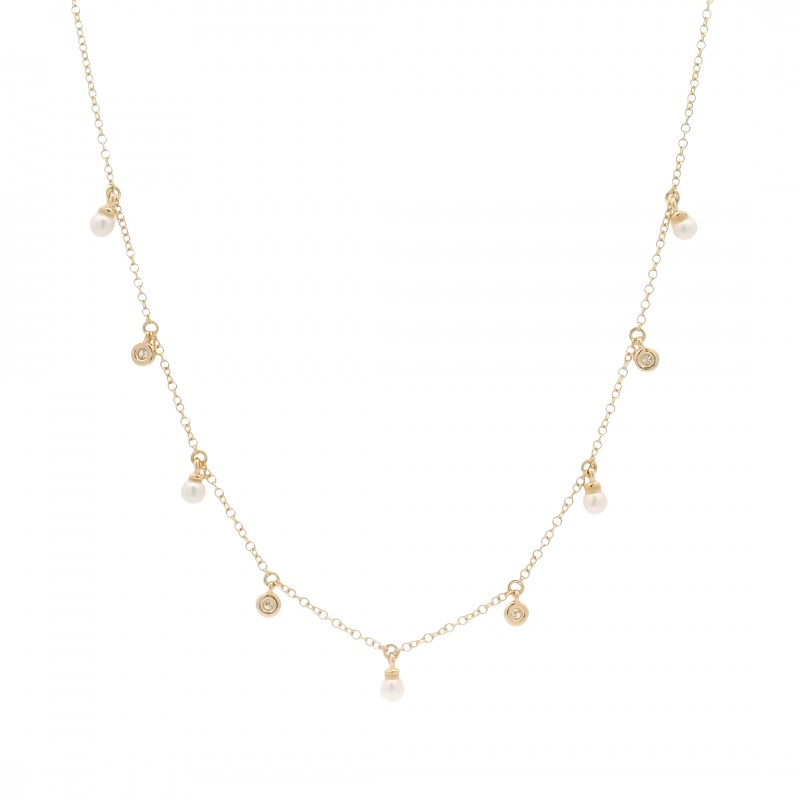 14k Yellow Gold, Diamond & Cultured Pearl Necklace